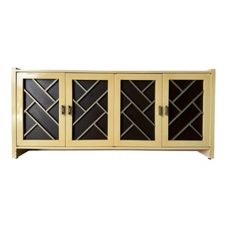 Hollywood Regency Four - Doors With Geometric Design Credenza For Sale
