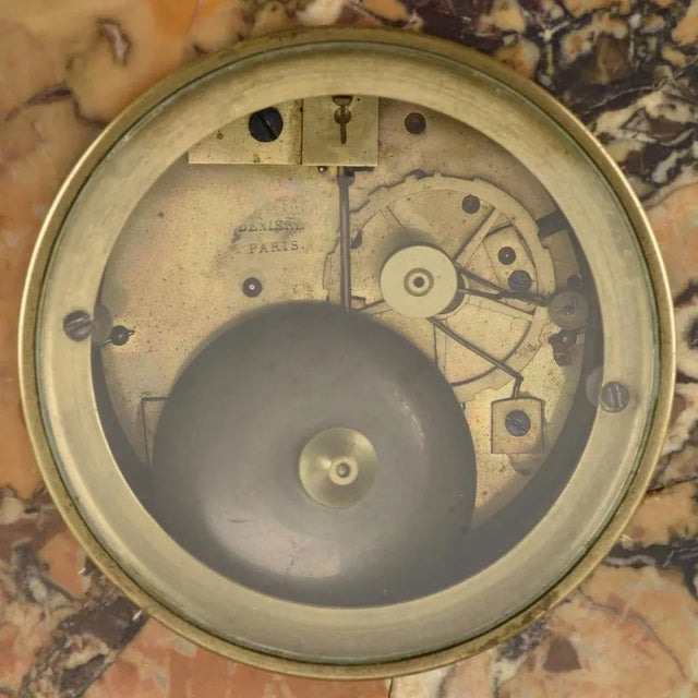 French Mid-19th Century Bronze Mounted Siena Marble Mantle Clock For Sale - Image 3 of 11