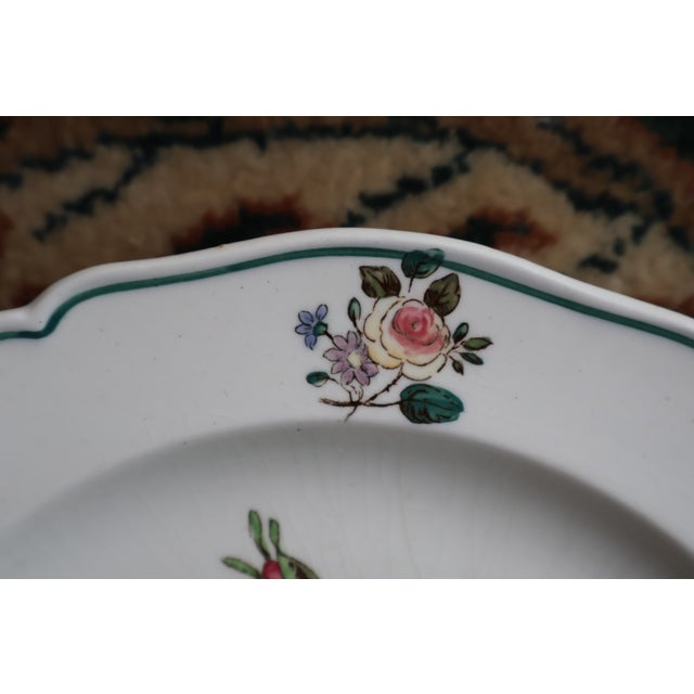 Ceramic Vintage Wedgwood Etruria English Floral Creamware Salad Plates With Scalloped Green Rims — Set of Four For Sale - Image 7 of 18