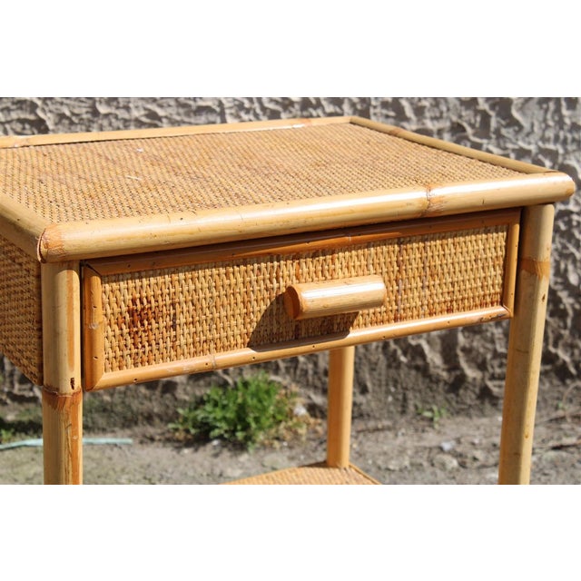 Vintage Italian Bamboo Bedside Tables with Drawer and Shelf, 1950, Set of 2 For Sale - Image 8 of 18