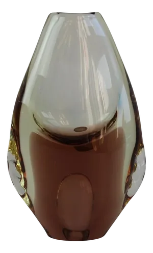 Mid-Century Bohemian Amber Art Glass Vase by ZBS, 1960