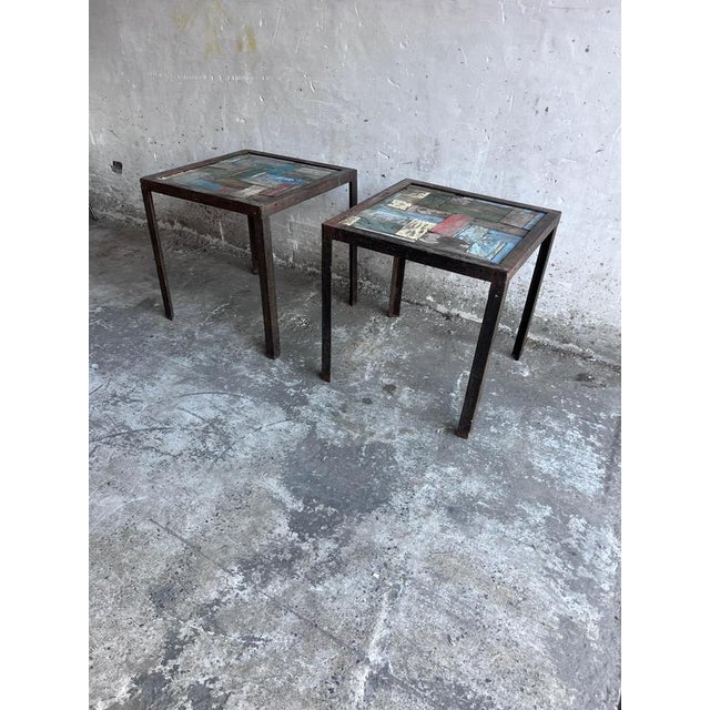 Brown Reclaimed Wood and Iron Bedside Tables, Set of 2 For Sale - Image 8 of 10
