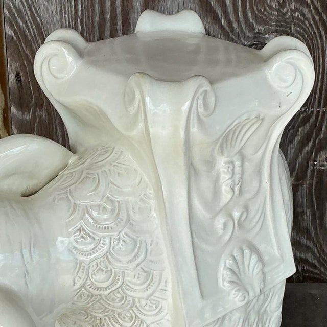 Ceramic Vintage Boho Glazed Ceramic Elephant Low Stool For Sale - Image 7 of 9