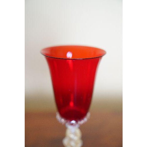 Mid 20th Century Italian Ruby Red Murano Art Glass Chalice With Gold Aventurine Stem 1970s For Sale - Image 5 of 8