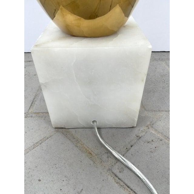 Stone Modern Brass Lamp on Marble Cube Base For Sale - Image 7 of 7