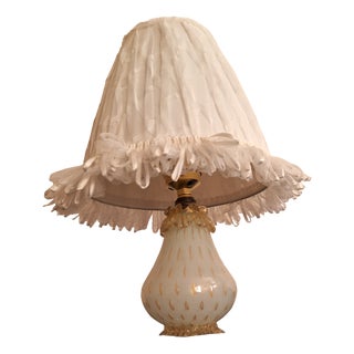 Mid-Century Italian Table Lamp with Murano Glass Base and Handmade Fabric Shade from Lamplove, 1960s For Sale