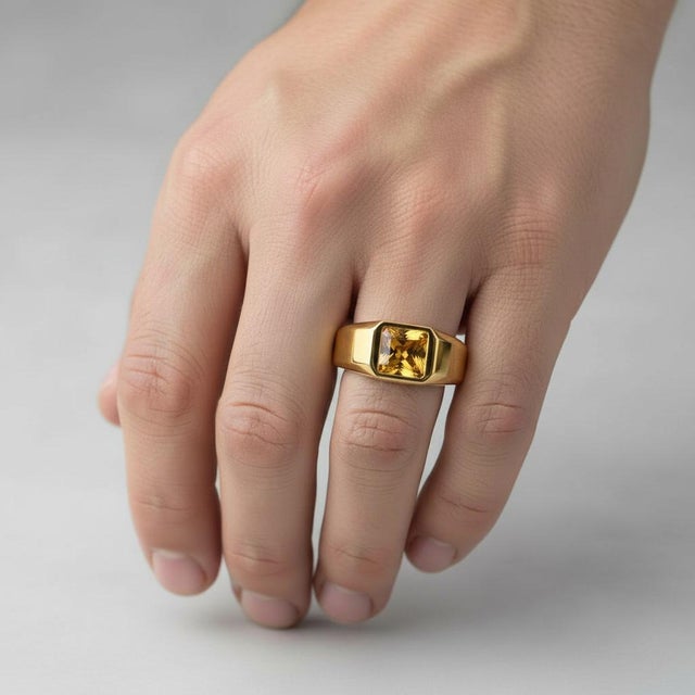 Not Yet Made - Made To Order Signet Ring With Citrine for Men Silver, Gold, Size 10 For Sale - Image 5 of 5