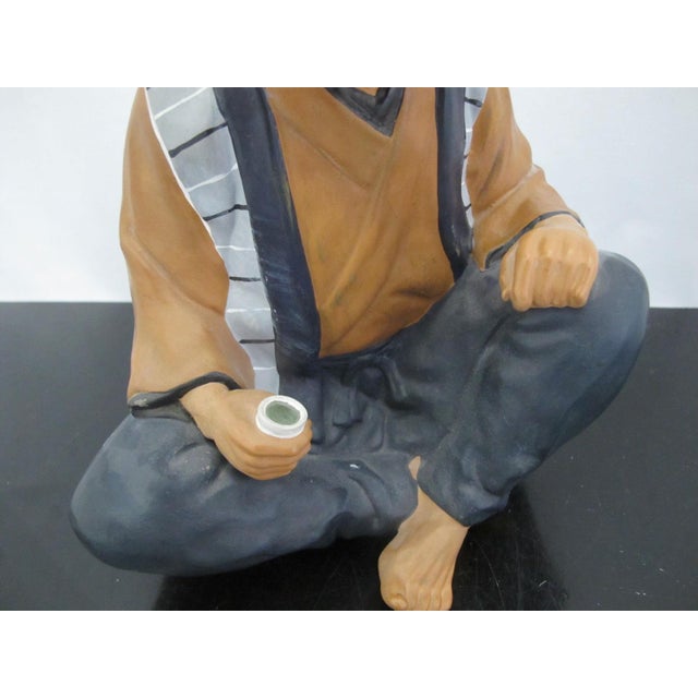 Japanese Japanese Hakata Urasaki Ceramic Doll Figurine of Man Drinking Tea For Sale - Image 3 of 9