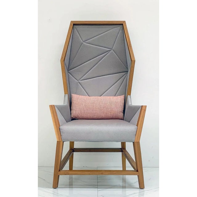 Modern Bias Hooded Lounge Chair, Faceted Wingback Inspired by Louis XV Sentry For Sale - Image 3 of 7