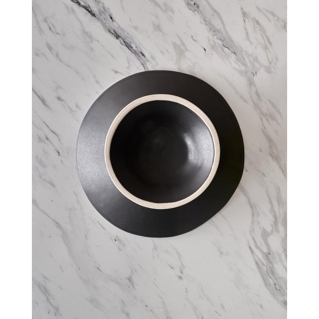 Ceramic Medium Handcrafted Ceramic Pedestal Bowl by NPage Studio X Lostine in Coal Black For Sale - Image 7 of 8