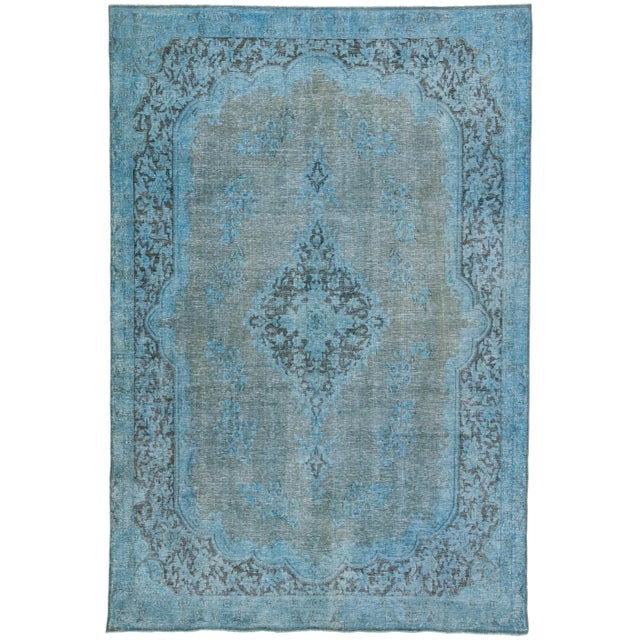 Vintage Persian Overdyed Handmade Medallion Blue Wool Rug For Sale - Image 10 of 10