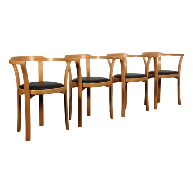 Dining Chairs in Beech and Leather from Farstrup, 1960s, Set of 4 For Sale