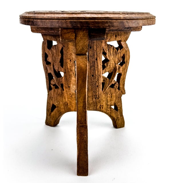 1960s Vintage Carved Folding Plant Stand Teak Wood With Inlay Detailing For Sale - Image 5 of 11