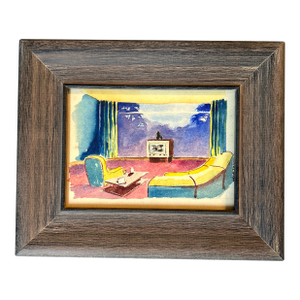 1950’s Original Modernist Colorful Interior Watercolor Painting