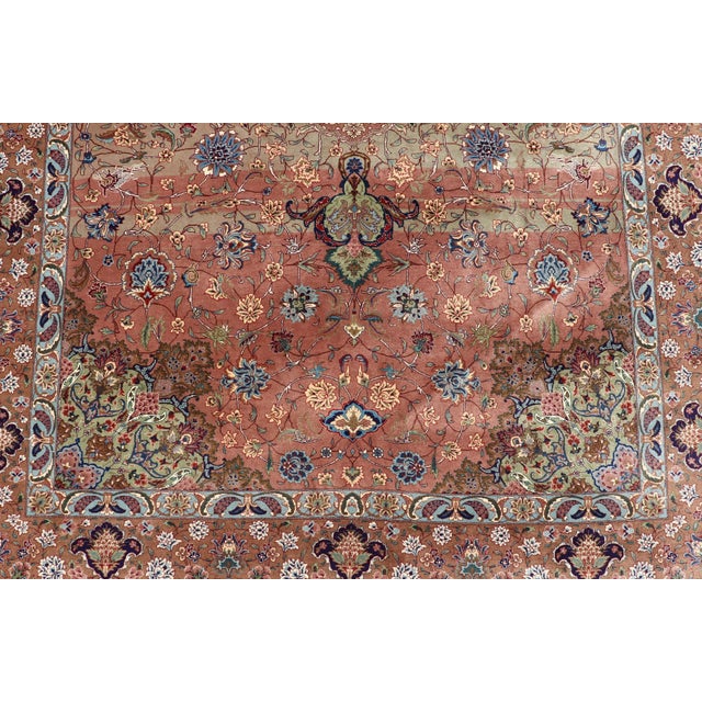 Mid 20th Century Vintage Persian Tabriz Rug With Silk Accents and Floral Medallion Design For Sale - Image 5 of 16