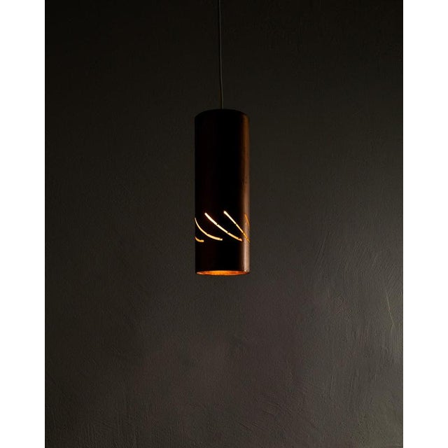 Swedish Mid-Century Copper Cylinder Pendant Lamp, 1950s For Sale - Image 4 of 7