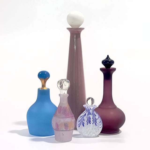 1980s Lavender Lilac & Lapis Eclectic Glass Bottle Curation - Group of 10 For Sale - Image 5 of 17