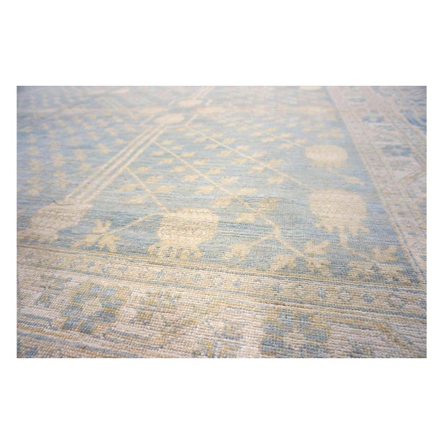 Afghan Khotan Wool 11X14 Ivory & Blue Handmade Area Rug #1142201 For Sale In Houston - Image 6 of 8