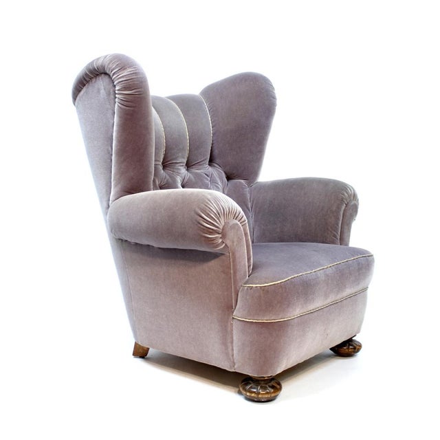 Wood Swedish Modern Lounge Chair in Grey Velvet, 1940s For Sale - Image 7 of 16