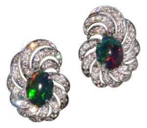 Certified Natural 3.45Cts vs F Diamond Black Opal 18k Solid Gold Cocktail Swirl Earrings - 2 Pieces