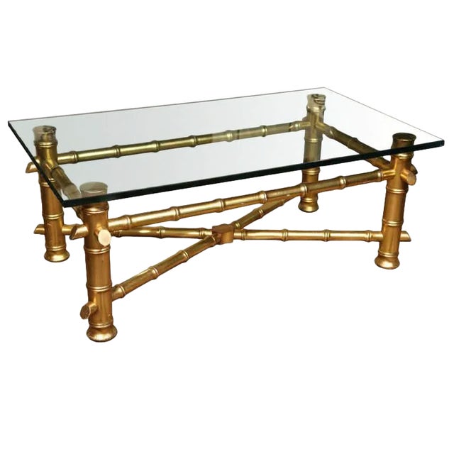 1970s Vintage Gilt Faux Bamboo Coffee Table For Sale