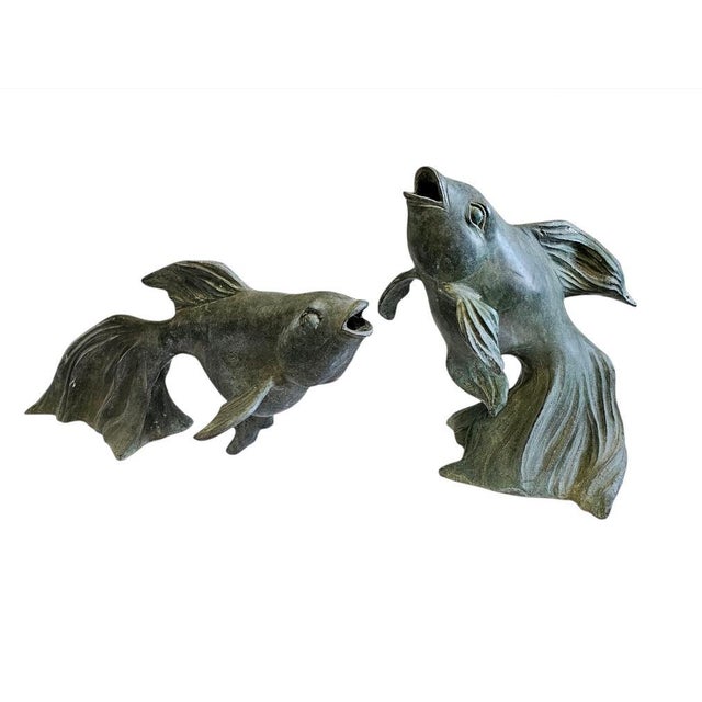1950s Japanese Art Bronze Fly Koi Fish Garden Sculptures - Set of 2 For Sale - Image 4 of 12
