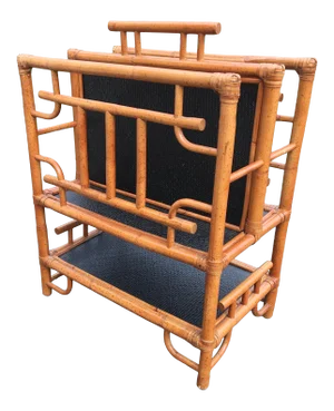 Vintage Bamboo and Rattan Chinese Chippendale Style Magazine Rack
