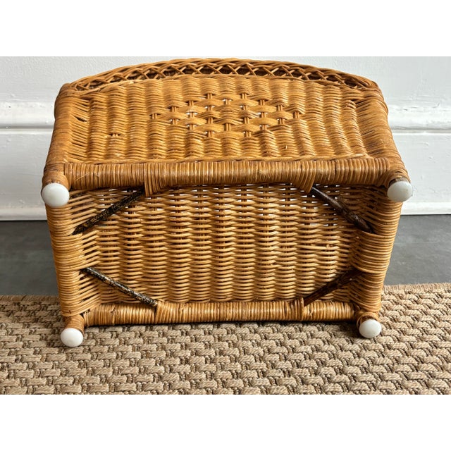 Wood Vintage Coastal Wicker Magazine Rack With Handles For Sale - Image 7 of 8