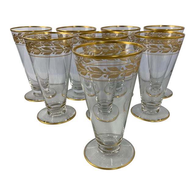 Vintage GlastonburyLotus Laurel Gold Crystal Glassware Set of 8