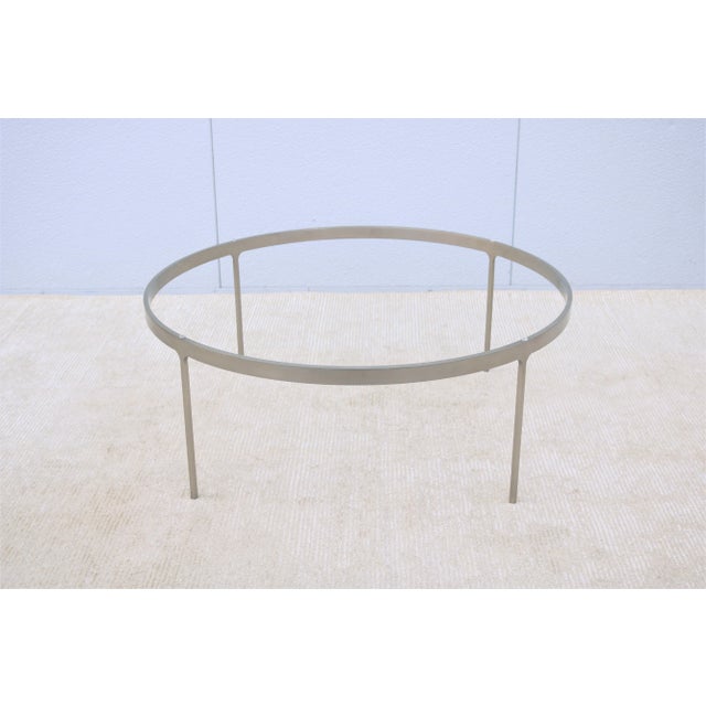 Vintage Minimalist Nicos Zographos Round Glass and Stainless-Steel Coffee Table For Sale - Image 12 of 13