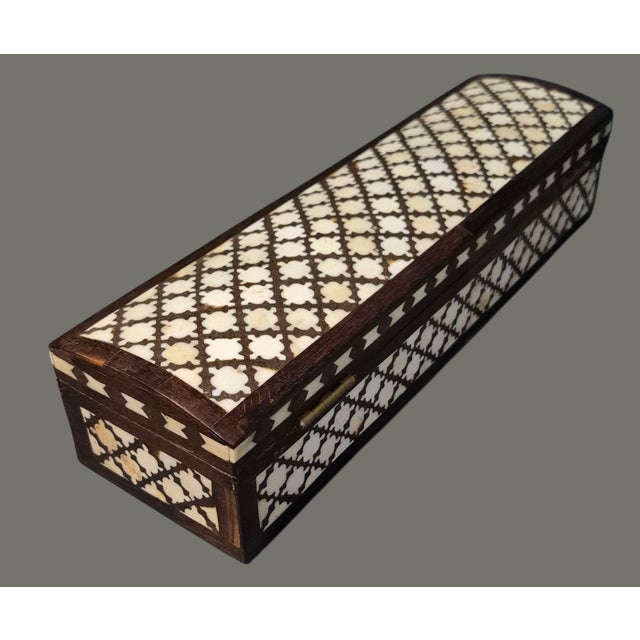 Wood Vintage Inlay Bone Wood Glove- Trinket -Jewelry Box For Sale - Image 7 of 10