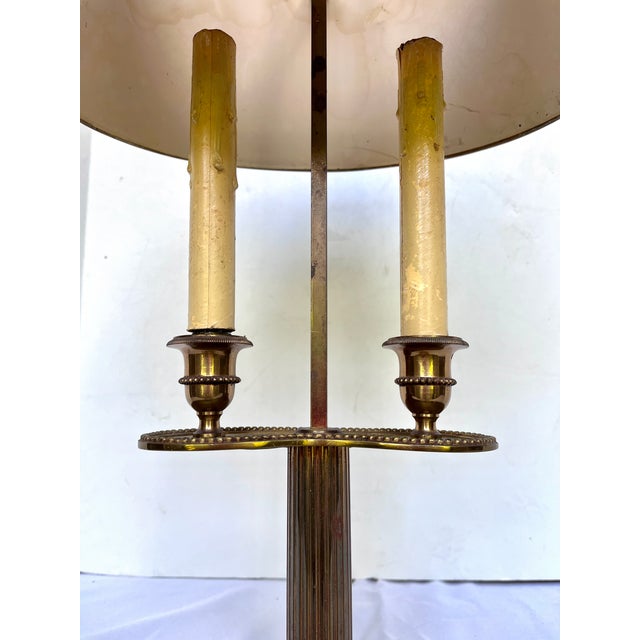 Vintage French Brass Bouillotte Two Candle Lamp W/Green Metal Shade For Sale - Image 13 of 14