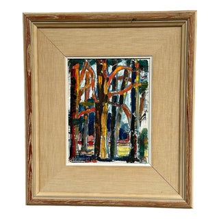 Wilhelm Henning, Tree Trunks, 1950s, Oil Painting on Canvas, Framed For Sale