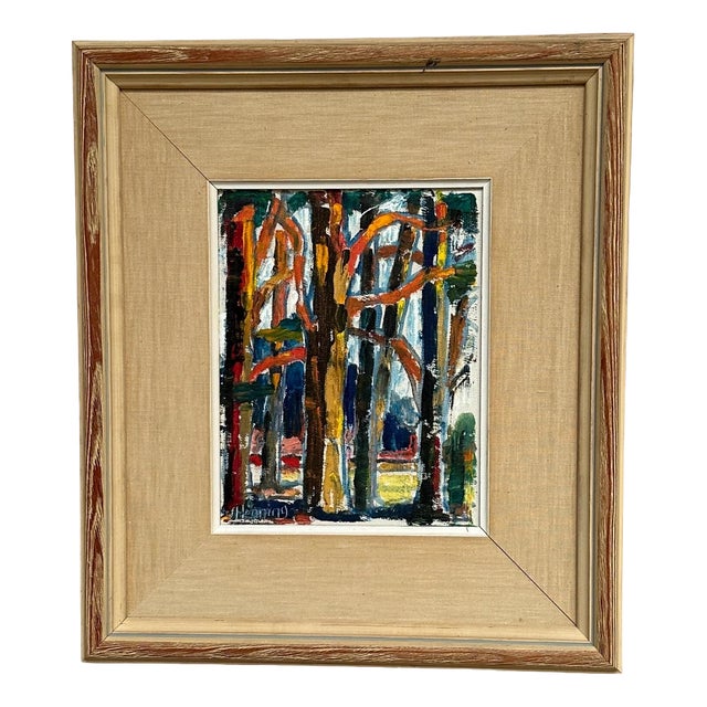 Wilhelm Henning, Tree Trunks, 1950s, Oil Painting on Canvas, Framed For Sale