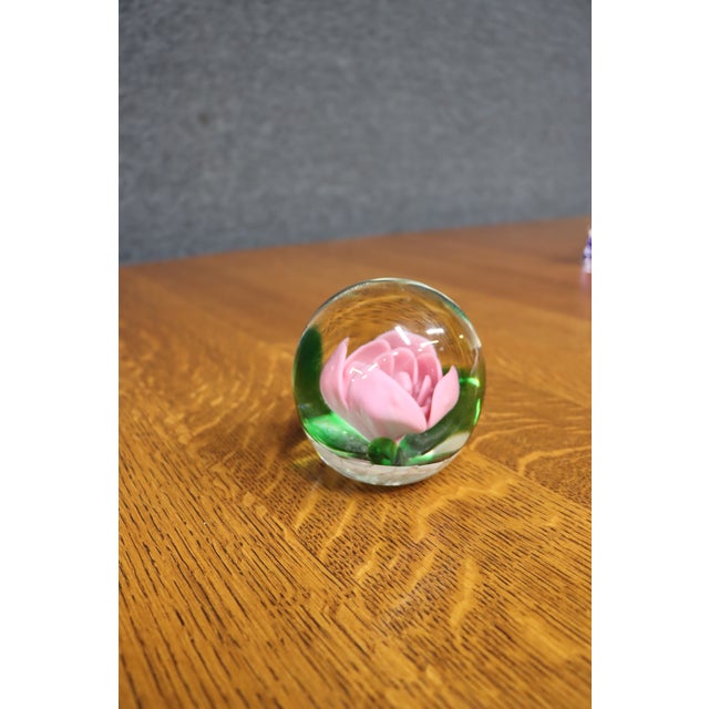 Traditional Selkirk Scottish Art Glass Pink Rose Paperweight For Sale - Image 3 of 6