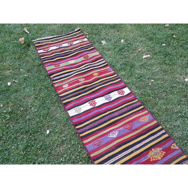 Red Green & Yellow Colored Corridor Kilim Runner 2'1''x 20'11' For Sale - Image 9 of 13