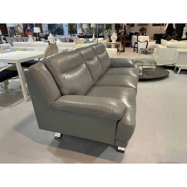 Mid 20th Century Sofia Vergara Modern Gray Leather Sofa 89" For Sale - Image 4 of 5
