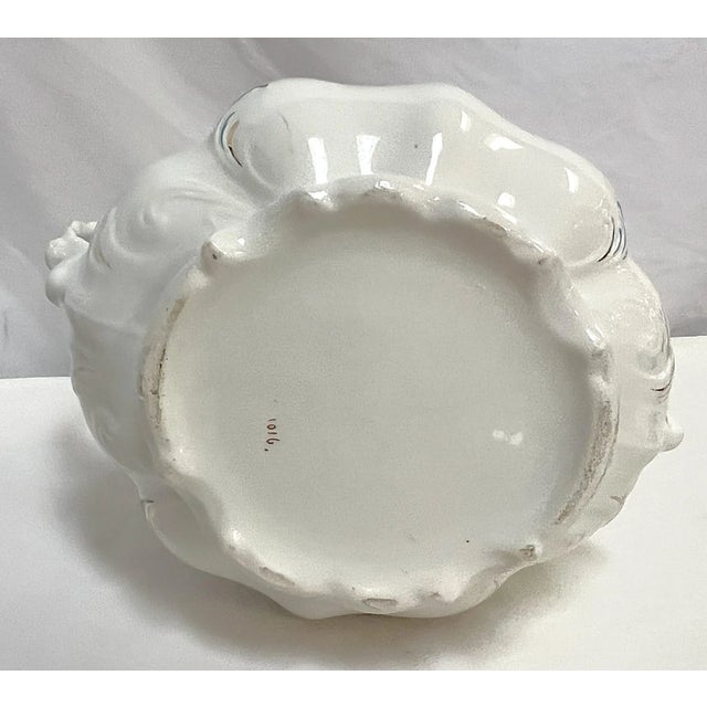 White Vintage Large Lidded Porcelain Tureen With Gold and Blue Accents For Sale - Image 8 of 12