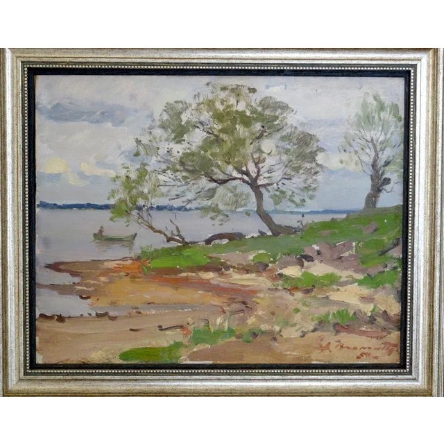 Alfejs Bromults, Daugava River, 1950, Oil on Cardboard For Sale - Image 4 of 4