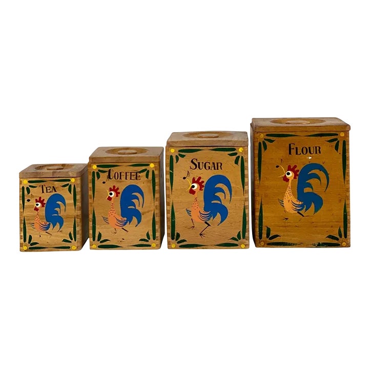 MidCentury Farmhouse Rooster Chicken Kitchen Canisters Set of 4