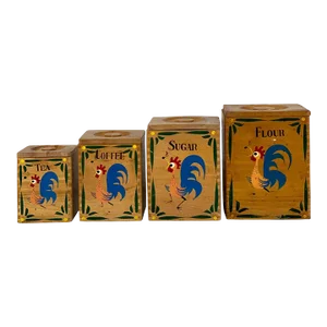 Mid-Century Farmhouse Rooster Chicken Kitchen Canisters - Set of 4