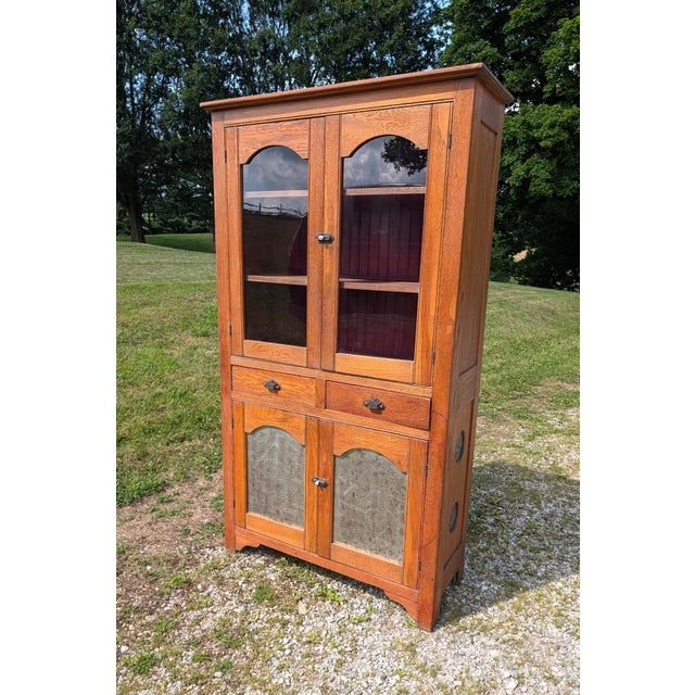 Antique Oak Flat Wall Pie Safe Cupboard W Pierced Tin Panel Bottom 1900s 1 Piece For Sale - Image 4 of 18