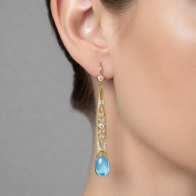 Art Nouveau Topaz Drop Earrings Silver, Gold, A Pair For Sale - Image 4 of 5