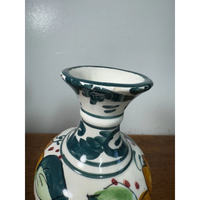 Hand Painted Ceramic Floral Vase Small Decorative Pottery Green Yellow 6in For Sale In Philadelphia - Image 6 of 8