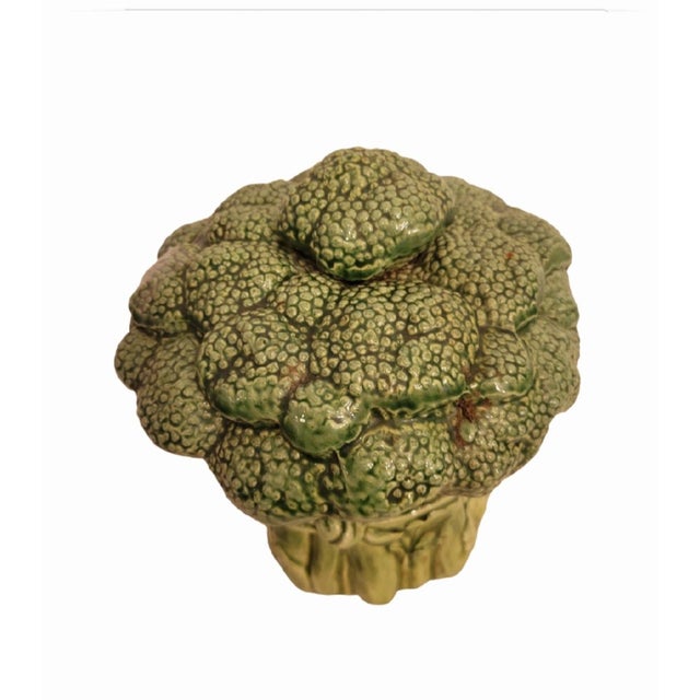 Traditional Vintage Ceramic Broccoli Cabbage Fitz and Floyd Style Storage Jar For Sale - Image 3 of 6