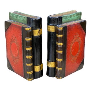 Vintage Borghese Faux Leather Books Bookends -A Pair For Sale