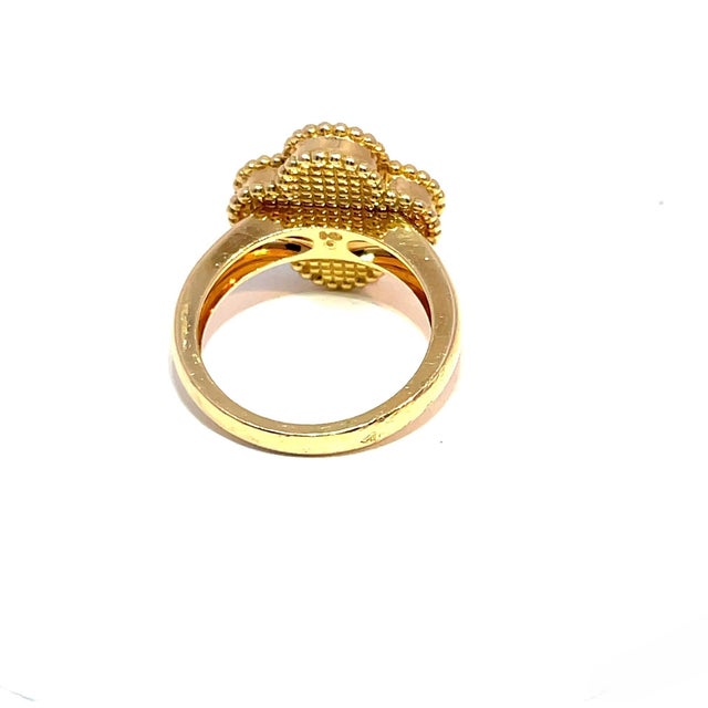 Early 21st Century Van Cleef & Arpels 18k Yellow Gold Onyx Clover Motif and Diamond Ring, Size 4.5 For Sale - Image 5 of 8