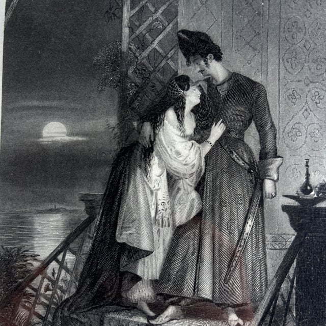 19th-century engraved print titled “Hafed & Hinda,” after an original work by F. P. Stephanoff and engraved by J. C....