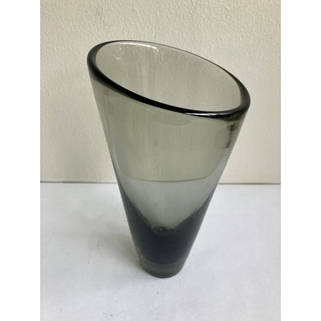 Glass Per Lutken for Holmegaard, Danish Modern Smokey Grey Glass Vase, Signed, Circa 1960s For Sale - Image 7 of 11