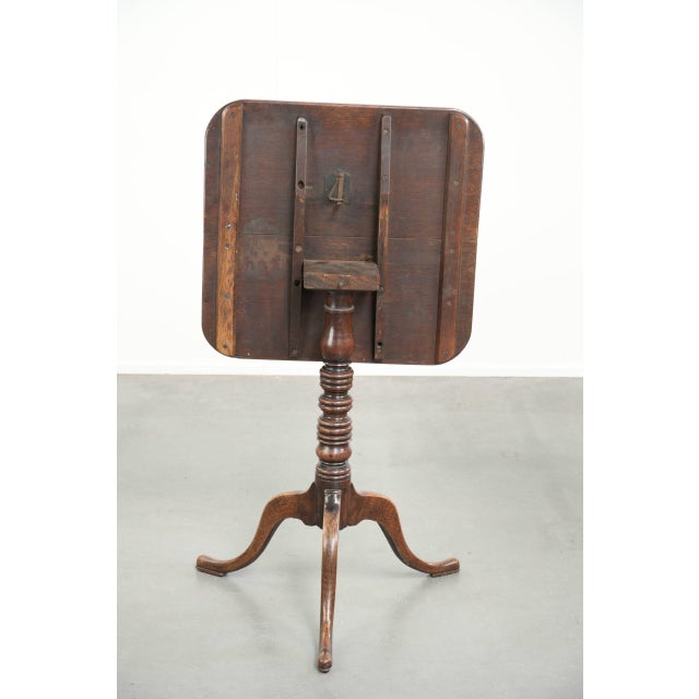 Antique English Oak Tilt-Top Table in Square Shape, 19th Century For Sale - Image 5 of 15